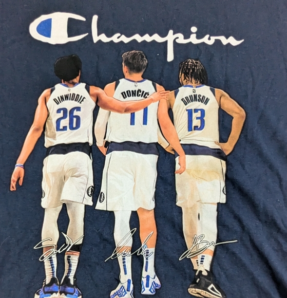 Dallas Mavericks Spencer Dinwiddie, Luka Dončić and Jalen Brunson T-shirt Large - Picture 1 of 7